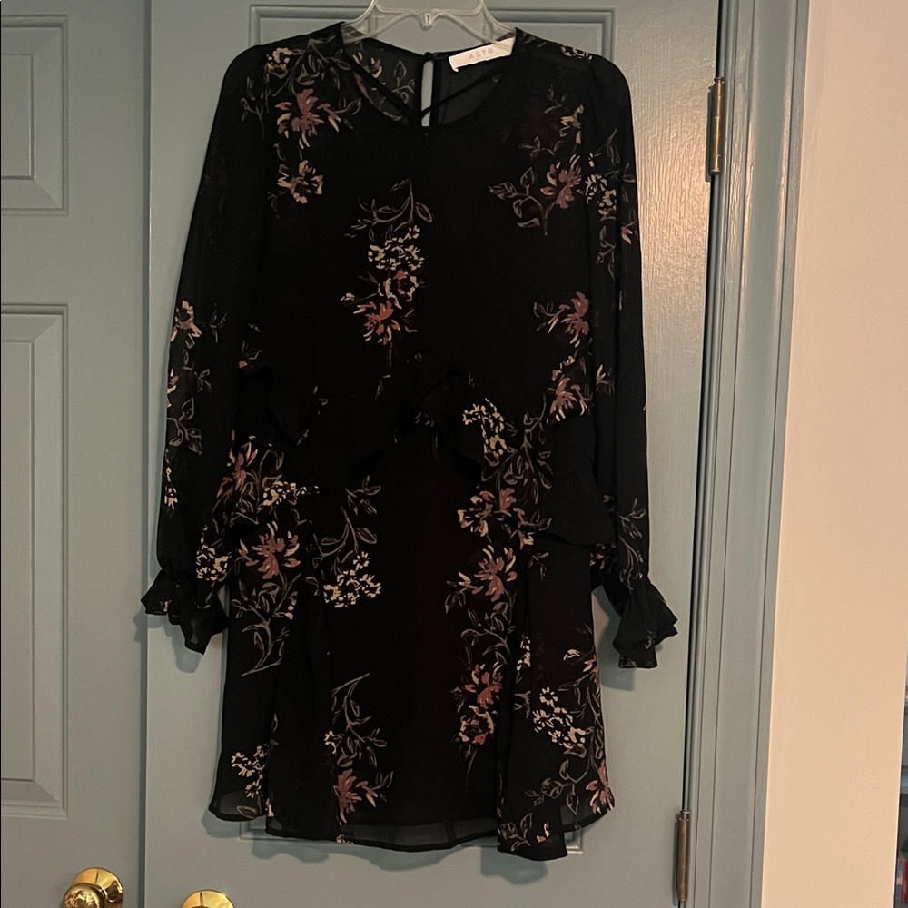 Astr Black Floral Dress with Long Sleeves